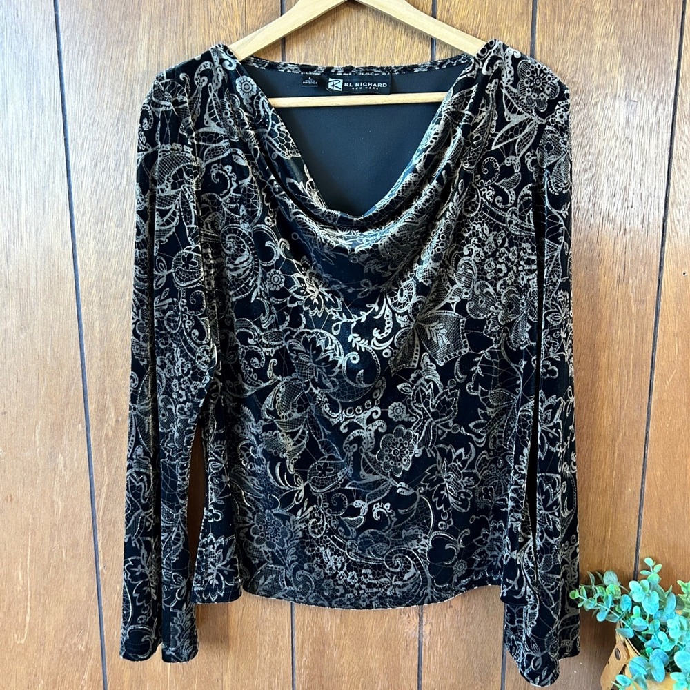Vintage RL Richard New York Black Gold Lace Floral Whimsygoth Boho Fairy‎ Grunge